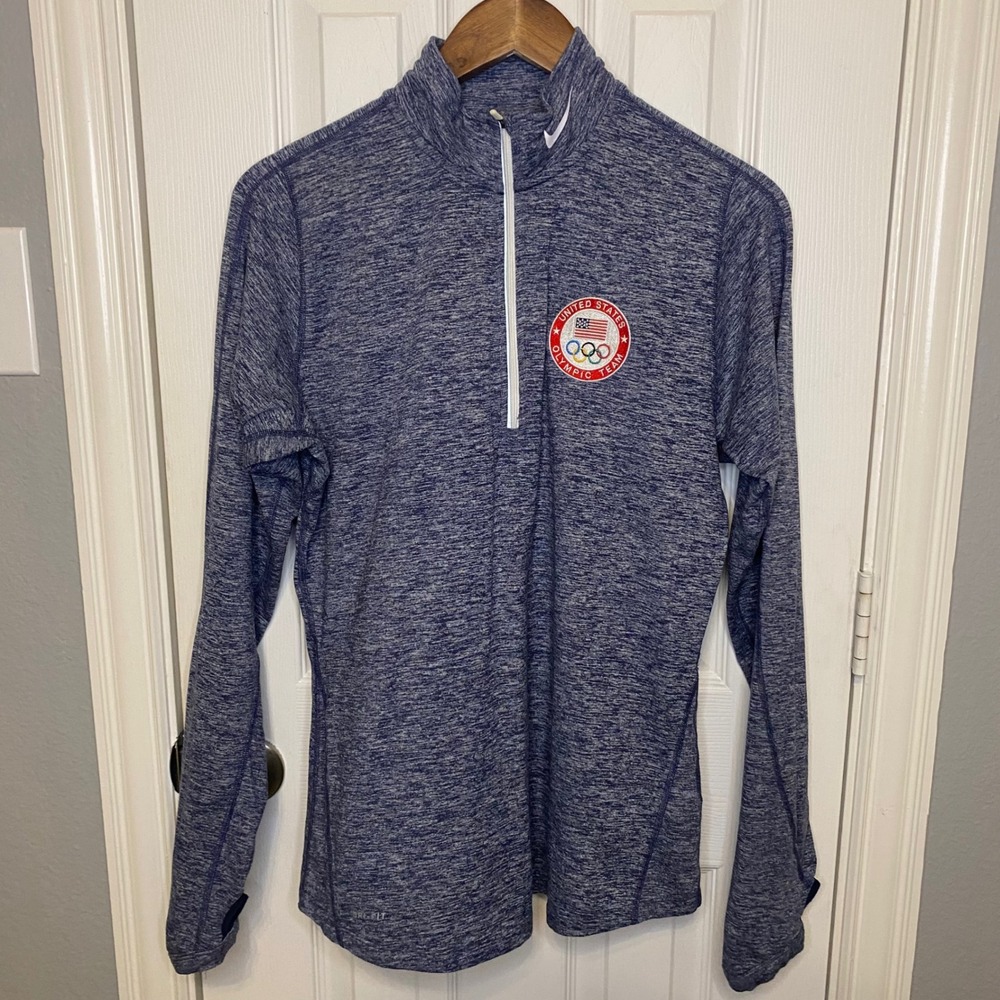 Nike Dri-FIT Team USA Olympic Women Large Quarter‎ Zip Pullover Blue Heathered